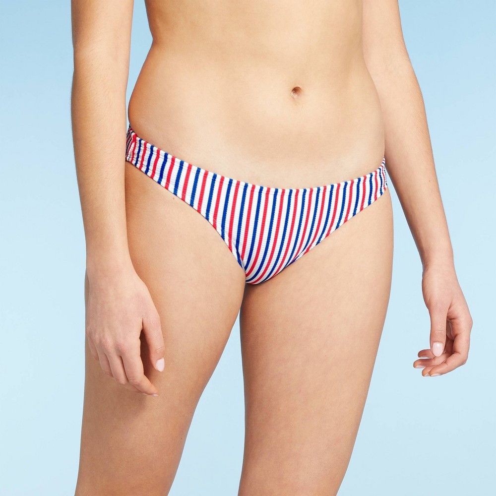 Juniors' Ribbed Cheeky Bikini Bottom - Xhilaration Red/White/Blue Stripe XS | Target
