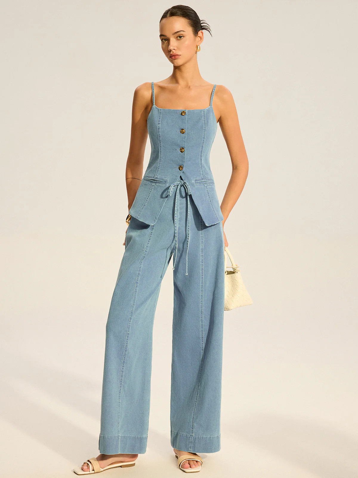Denim Cami Vest and Pants Set | Commense