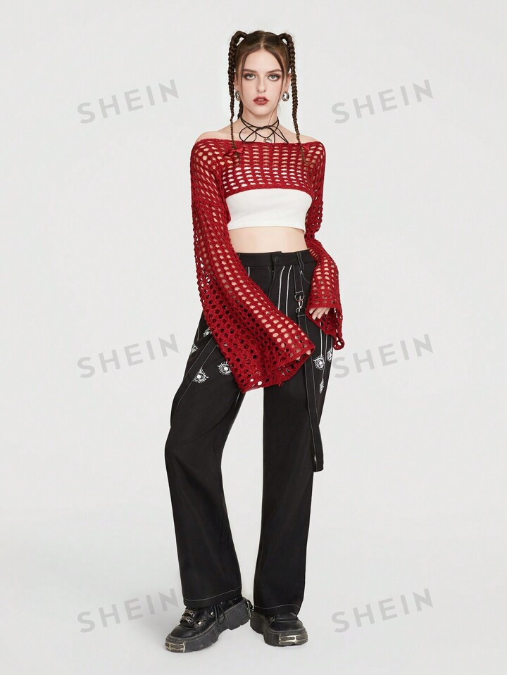 ROMWE Off Shoulder Open Knit Sweater | SHEIN