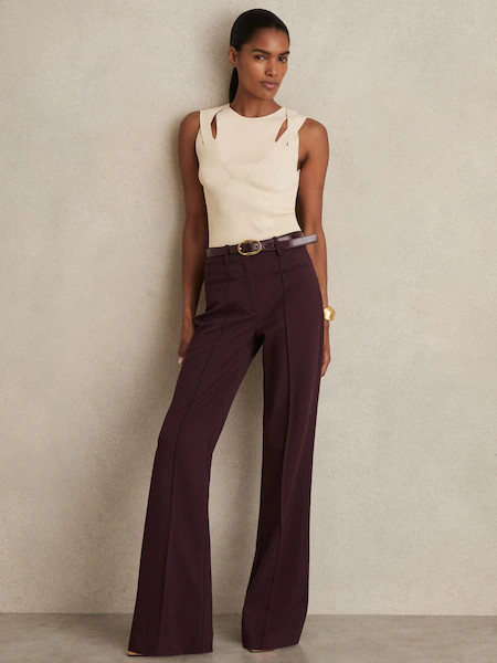 High Rise Flared Trousers in Chocolate Brown | Reiss UK