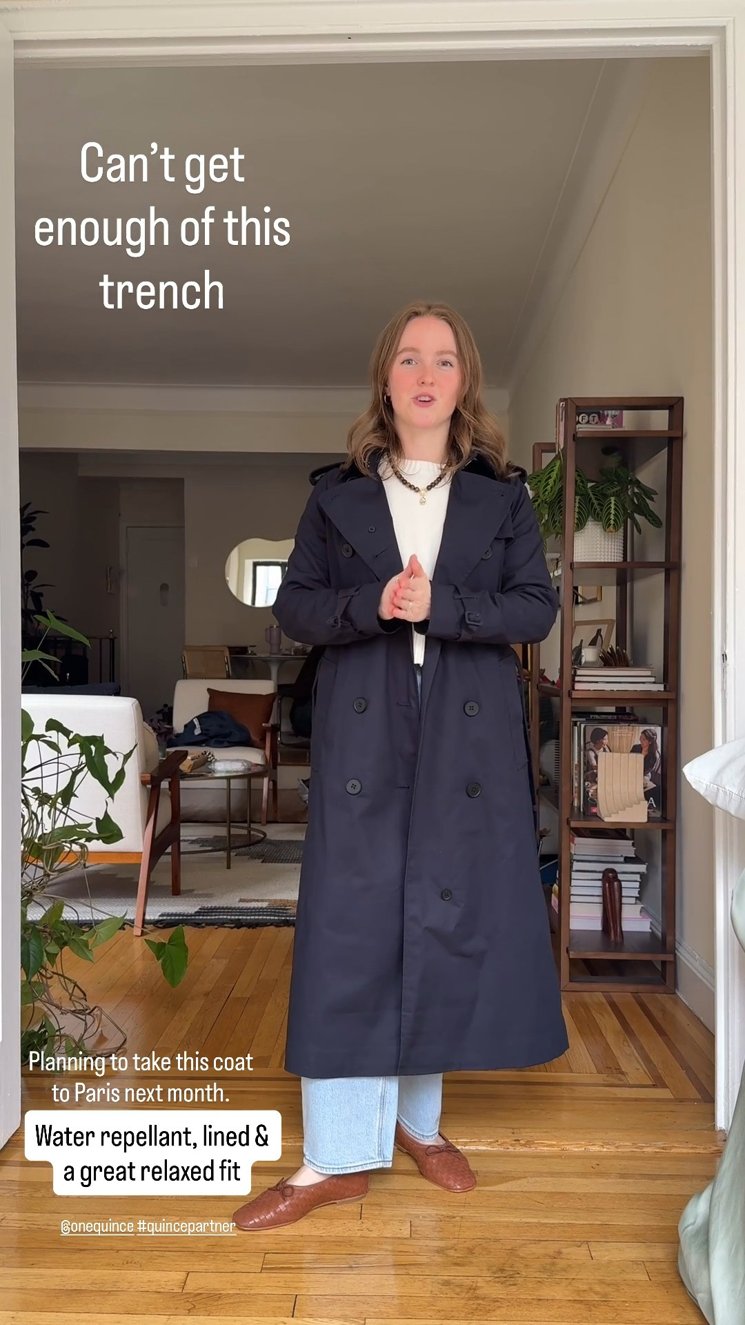 Water repellant trench coat for spring. Love the baby color. Available in khaki too. Wearing xs. Room on shoulders for a sweater underneath. Free shipping @onequince #quincepartner

#LTKSeasonal