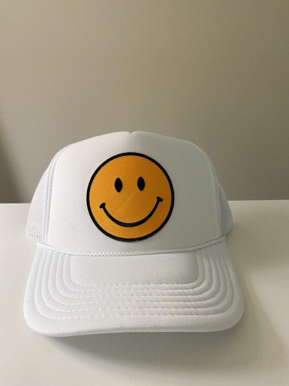 White Smiley Face Trucker Hat | Etsy | Etsy (US)