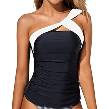 Tempt Me Two Piece Tankini Bathing Suits for Women One Shoulder Swim Top with Bottom Swimsuits | Amazon (US)