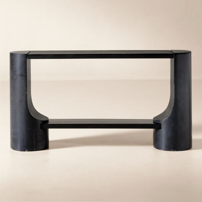 Scoop 55" Black Marble and Ash Wood Console Table | CB2