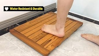 Wooden Teak Bath Mat for Bathroom Luxury Shower, Non-Slip Sturdy Water Proof Floor Mat for Spa Ho... | Amazon (US)