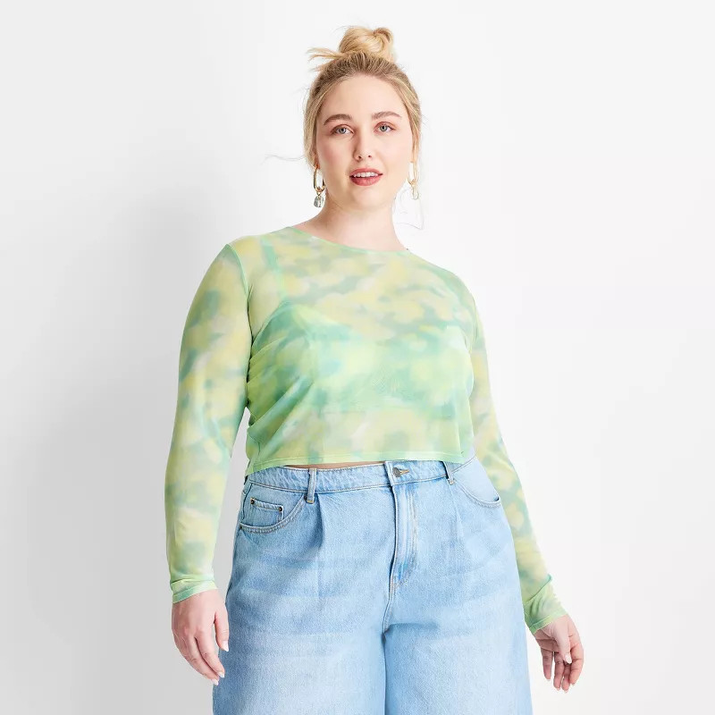 Women's Long Sleeve Tie-Dye Mesh Crop Top - Future Collective™ with Gabriella Karefa-Johnson Li... | Target