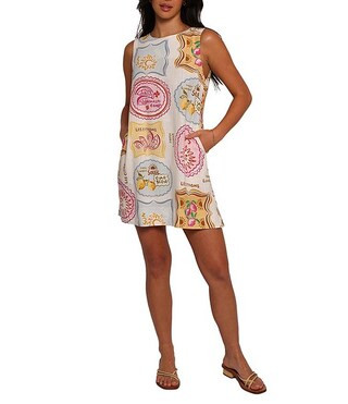 Zoe Printed Linen Blend Round Neck Mini Dress | Dillard's