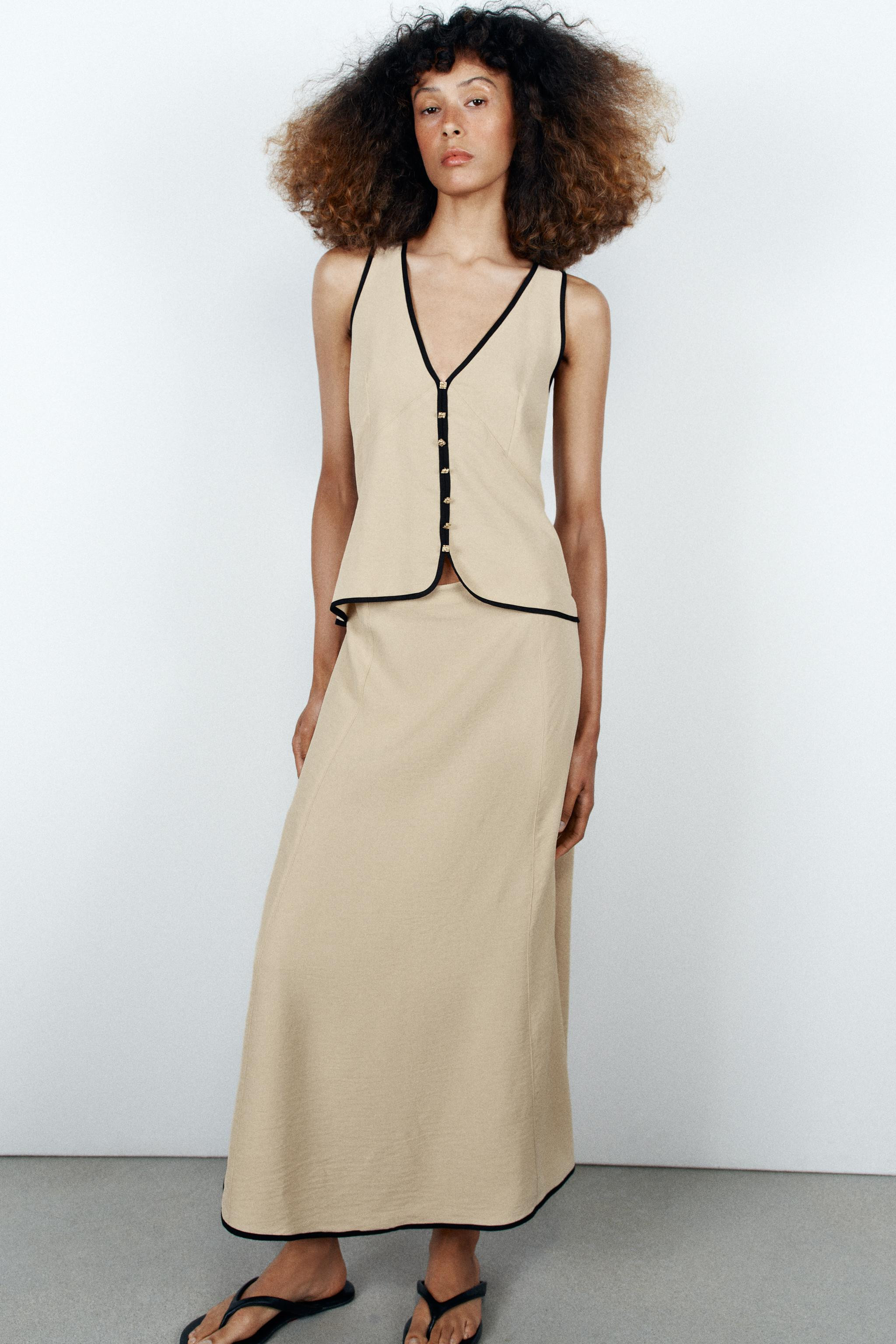 CONTRAST PIPING MIDI DRESS | Zara US
