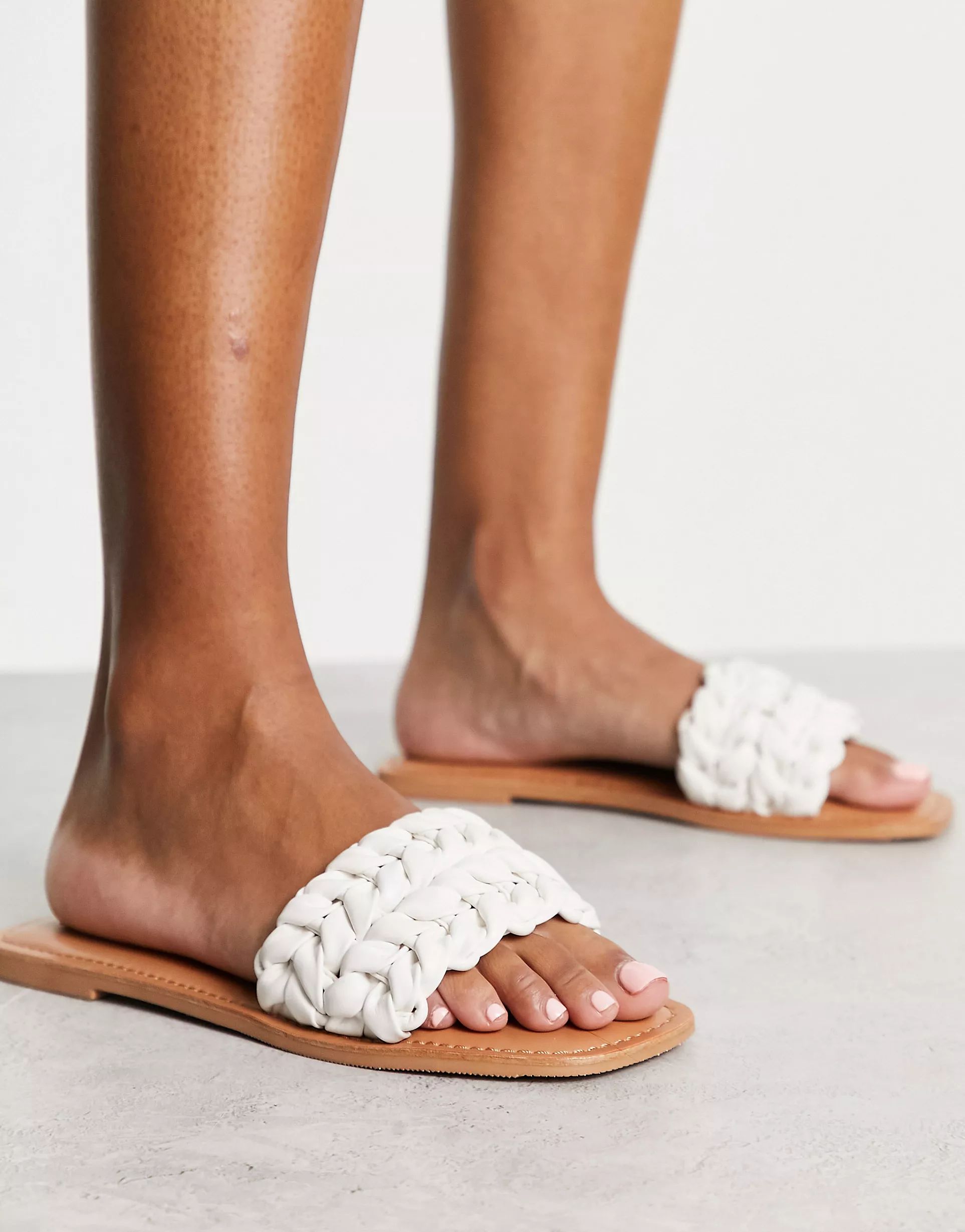 ASOS DESIGN Flora woven flat sandals in white | ASOS (Global)