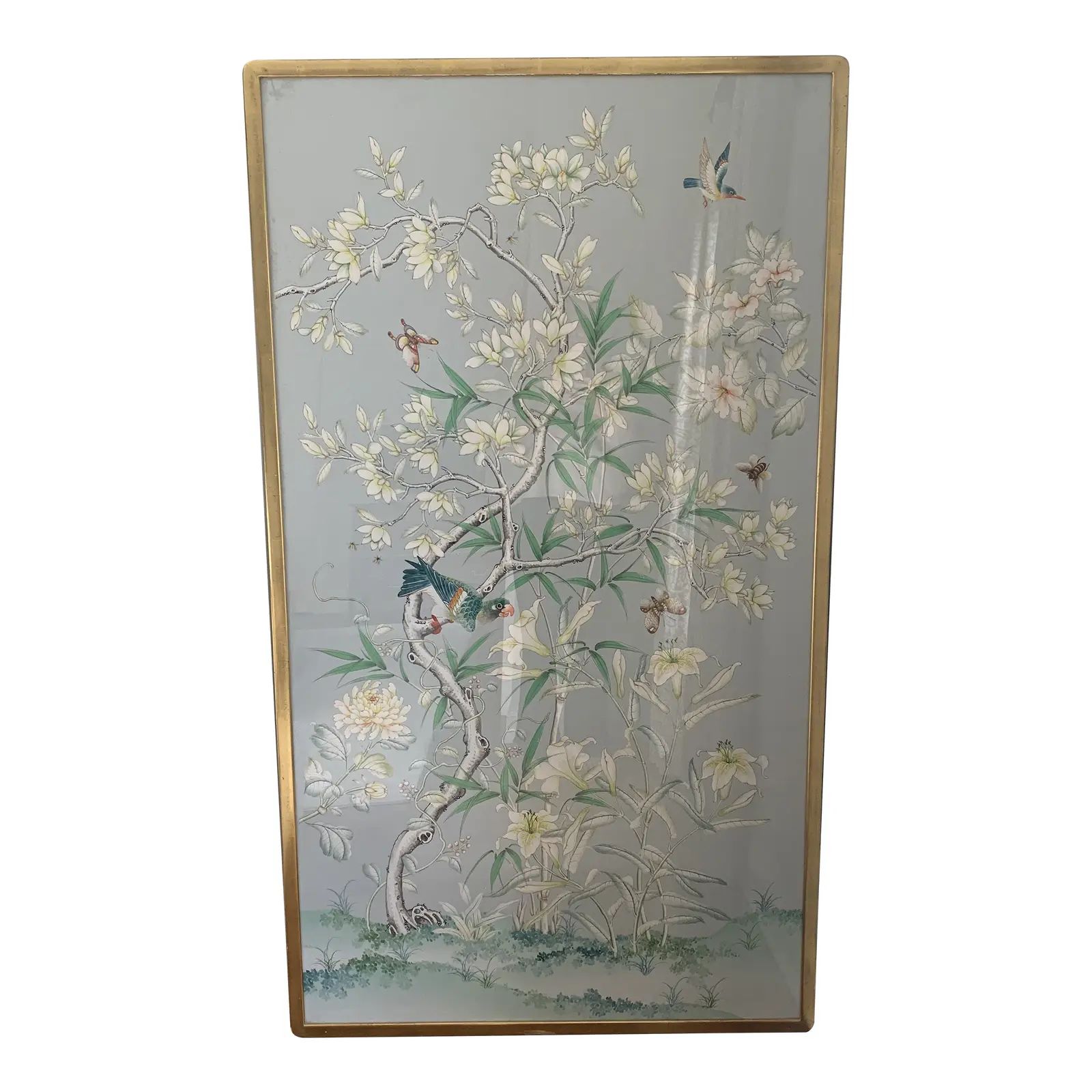 Framed Pale Blue Gracie Chinoiserie Hand Painted Panel | Chairish