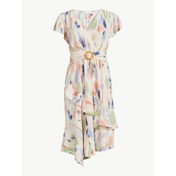 Sofia Jeans by Sofia Vergara Women’s Belted Wrap Dress with Flutter Sleeves | Walmart (US)