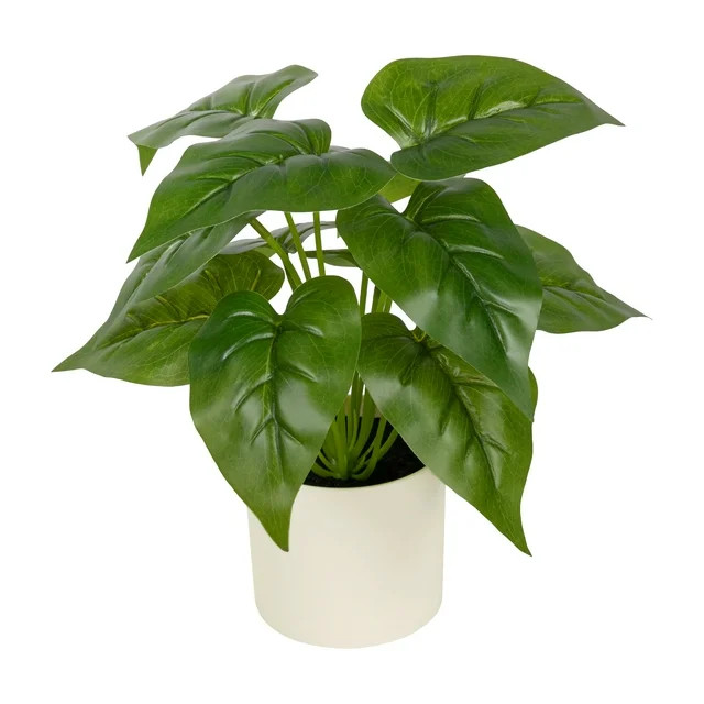 10-inch x 4-inch Artificial Philodendron Leaf Plant in White Pot, Green, for Indoor Use, by Mains... | Walmart (US)
