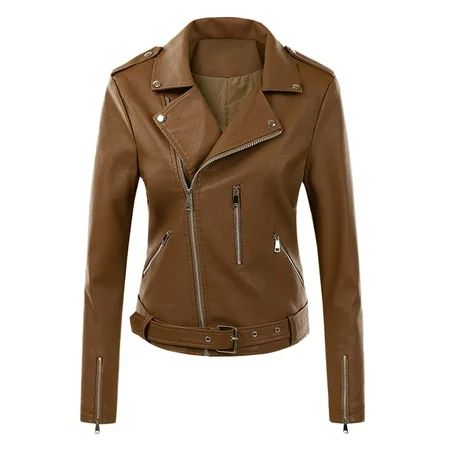 LBECLEY Lightweight Winter Jackets for Women Womens Long Sleeve Leather Jacket Motorcycle Leather Ja | Walmart (US)