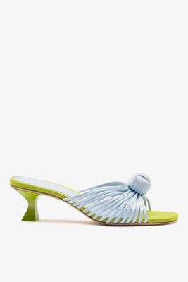 Valerie Mule Powder Blue and Green Satin | Larroude