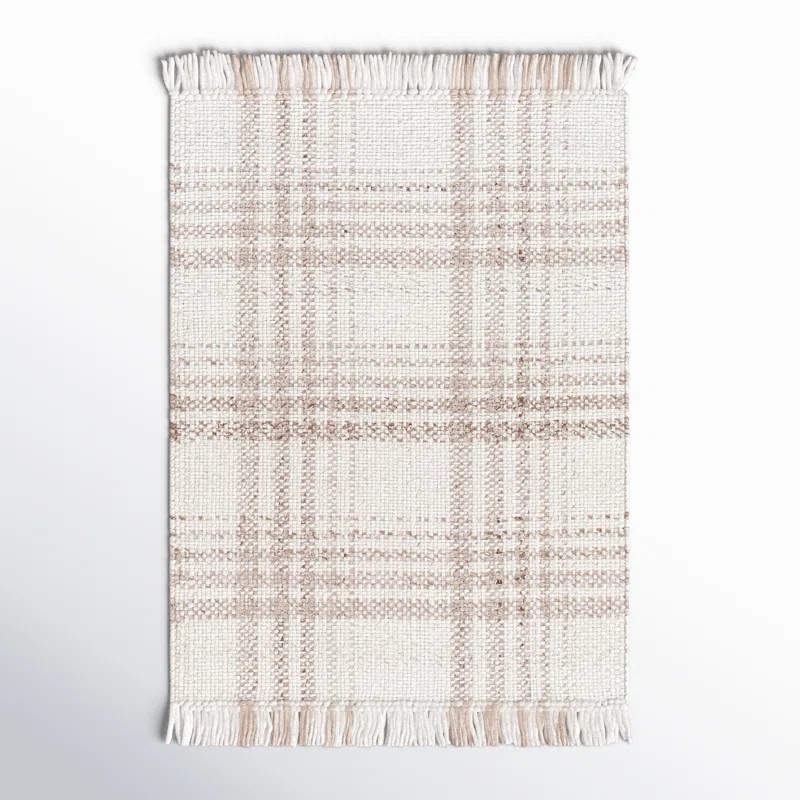 Cay Plaid Flatweave Recycled P.E.T. Indoor/Outdoor Area Rug in Taupe/Beige | Birch Lane