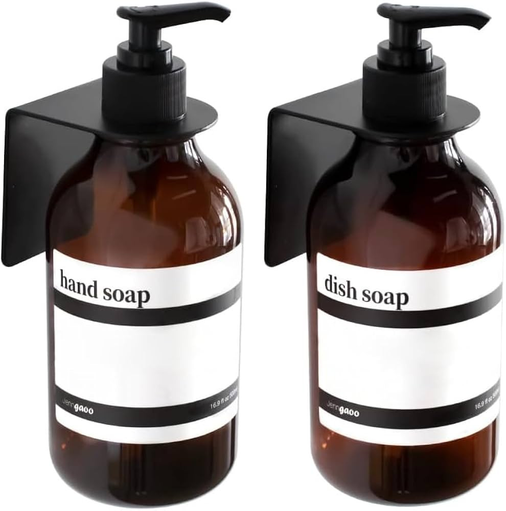 2 Bottle Hand Soap Dispenser Drill Free Wall Soap Dispenser Refillable Wall Mounted Hand Soap Bot... | Amazon (US)