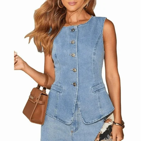 Womens Tops Vest Tops for Women Tank Top for Women Sleeveless Tops for Women Women s Denim Vest Blue Vest XL | Walmart (US)