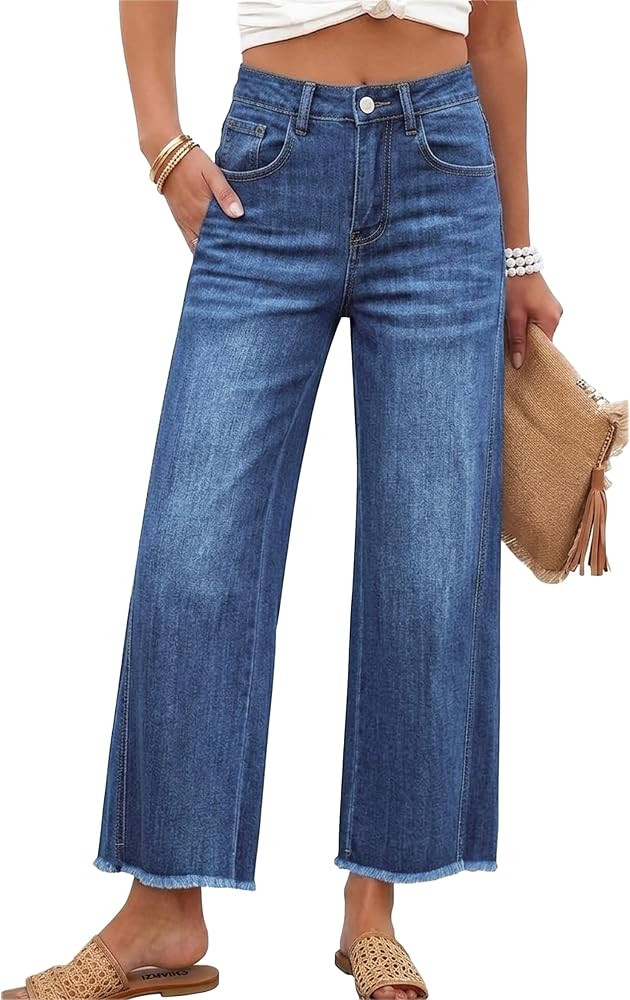 Allimy Women's Wide Leg Jeans 2026 Spring Summer High Waisted Baggy Straight Leg Cropped Pants wi... | Amazon (US)
