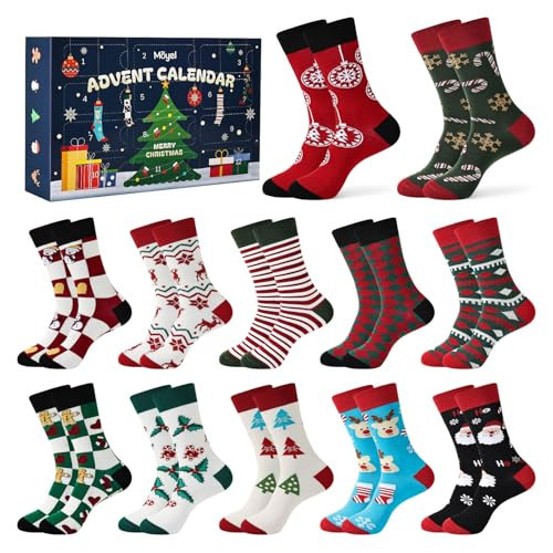 Moyel Advent Calendar 2025 Adult Men 12 Days of Christmas Cotton Socks US 7-13 Fun Christmas Sock Advent Calendar for Men Funny Gifts for Dad Boyfriend Husband Brother | Amazon (US)