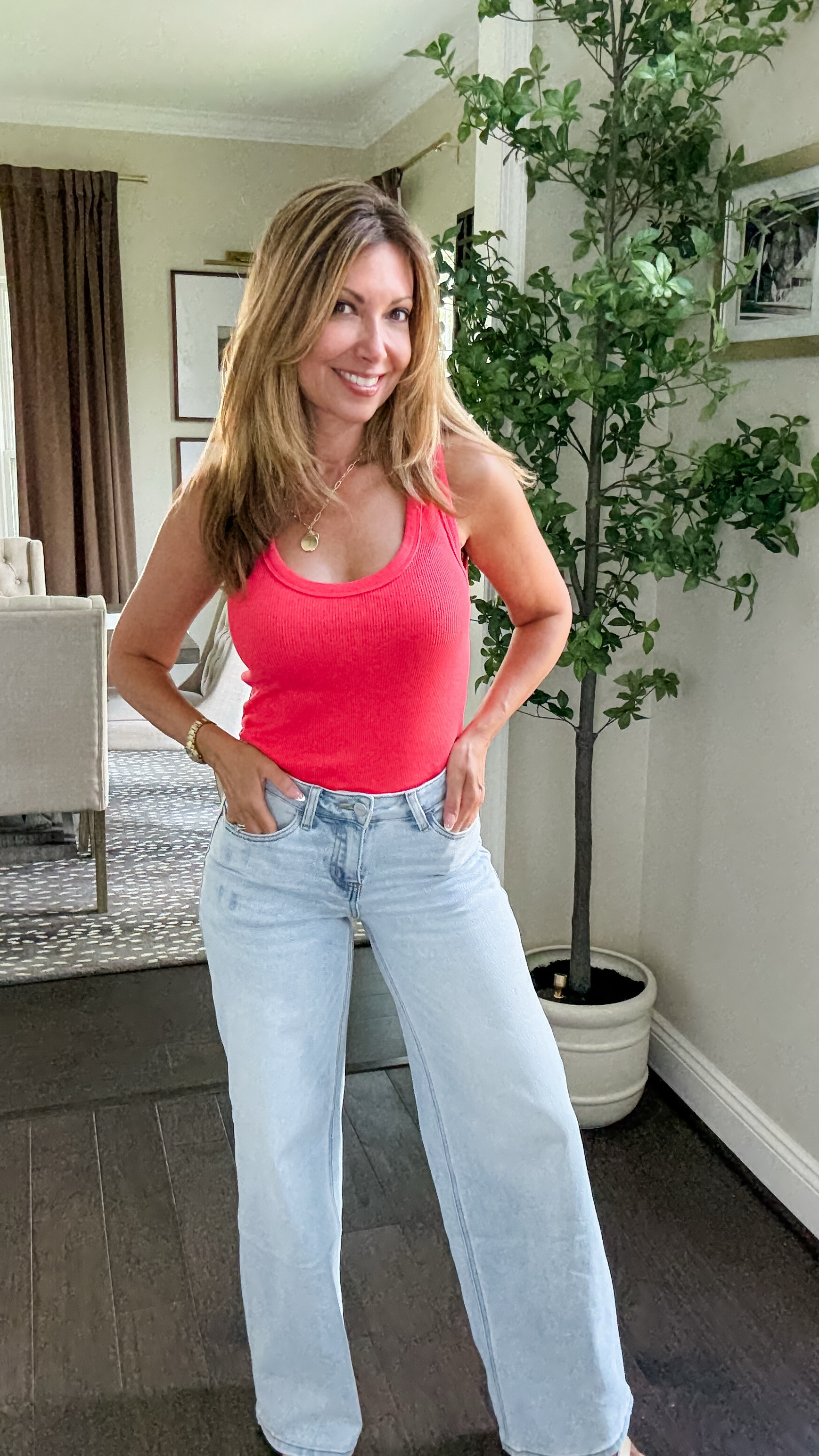 I’m obsessed with how these mid rise, wide leg jeans look and feel! Their lightweight, super stretchy and comfortable feels like I’m I’m wearing sweatpants. They’re breathable come in. Great color choices. Perfect for your summer jean or year-round. These jeans hit me in all the right places!! 

#LTKStyleTip #LTKBeauty