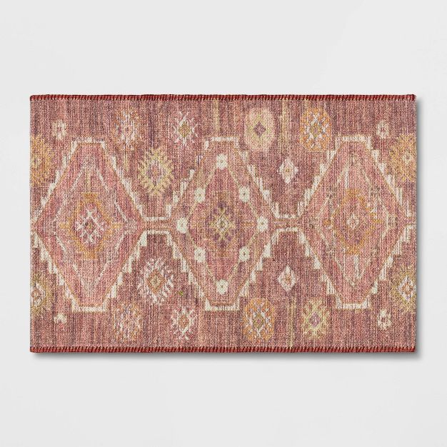 Southbury Washable Printed Diamond Persian Style Rug Rust - Threshold™ | Target