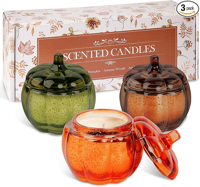 Lanpn Fall Scented Candles Gift Set 3 Pack, 16.5oz Pumpkin Glass Jar Candle, Thanksgiving Aromath... | Amazon (US)