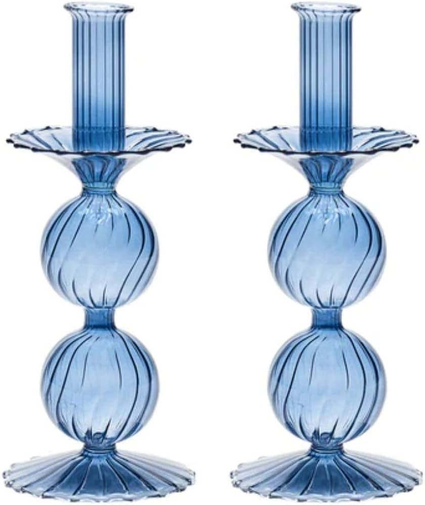 Kim Seybert Bella Short Candle Holder, in Cadet Set of 2 in a Box | Amazon (US)