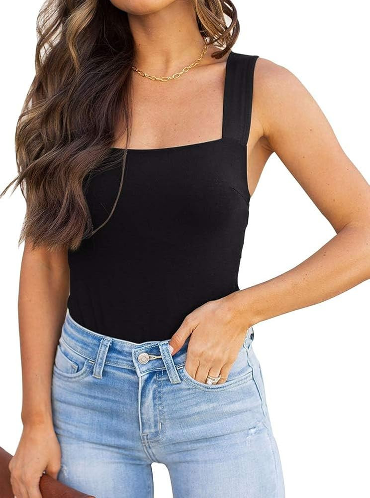 Amazon.com: REORIA Womens Sexy Club Square Neck Sleeveless Tank Tops Bodysuits Stretchy Leotard C... | Amazon (US)
