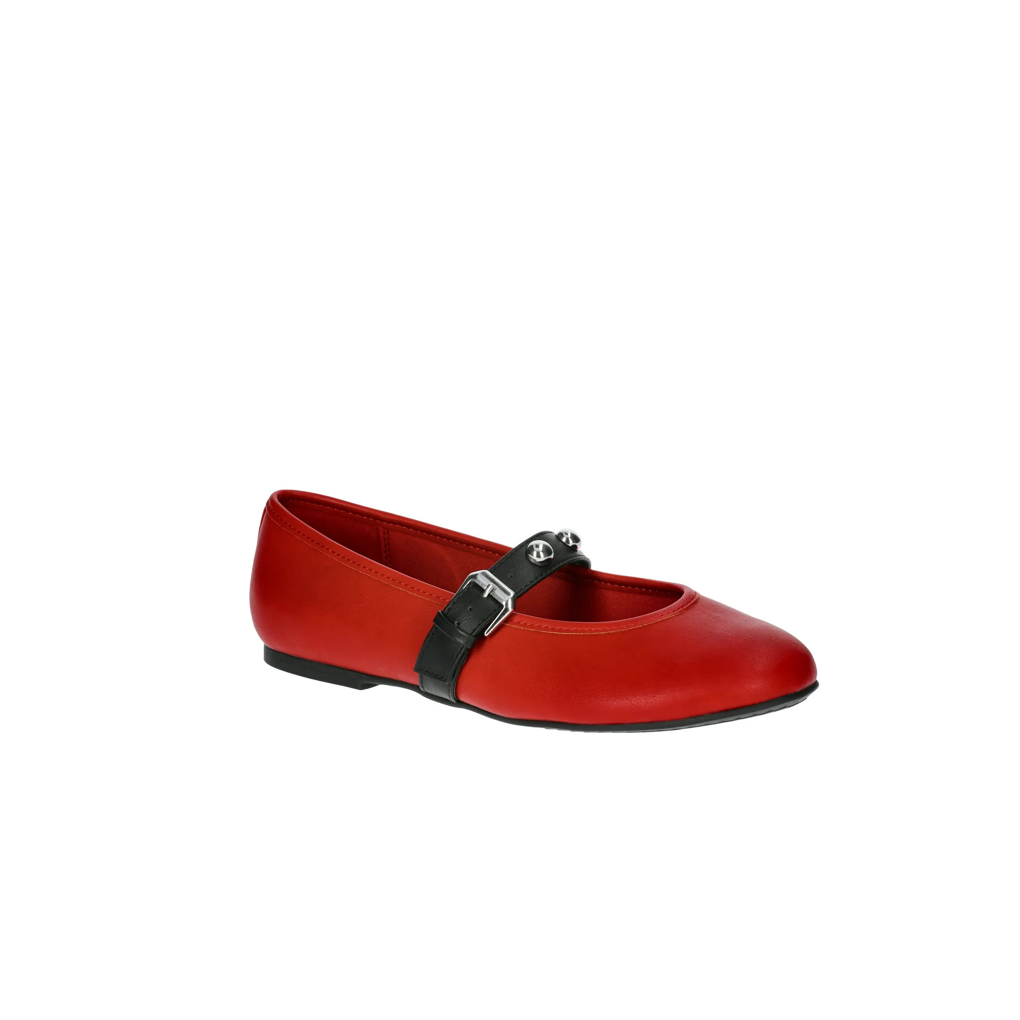 No Boundaries Faux Leather Mary Jane Flats with Studs, Women's - Walmart.com | Walmart (US)