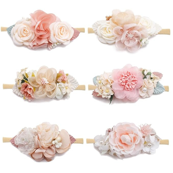 6PCS Baby Girl Headbands Flower Nylon Headbands Elastic Hair Bands Baby Floral Hair Accessories f... | Amazon (US)