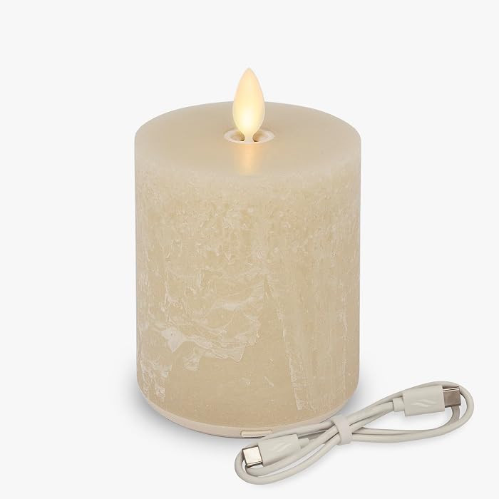 Luminara Seaglass Rechargeable Flameless LED Candle, Fog 3" x 4.5", Moving Flame Pillar Timer USB Type-C Charging Cable Unscented Real Wax | Amazon (US)