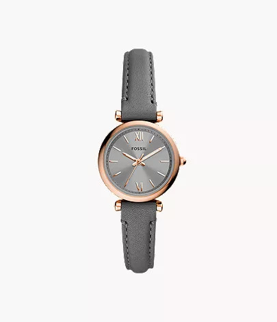 Carlie Mini Three-Hand Gray Leather Watch | Fossil (US)