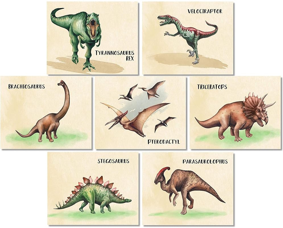 Dinosaur Wall Art Prints - Boys Kids Room Wall Decor (Set of 7) - 8x10 - Unframed | Amazon (US)