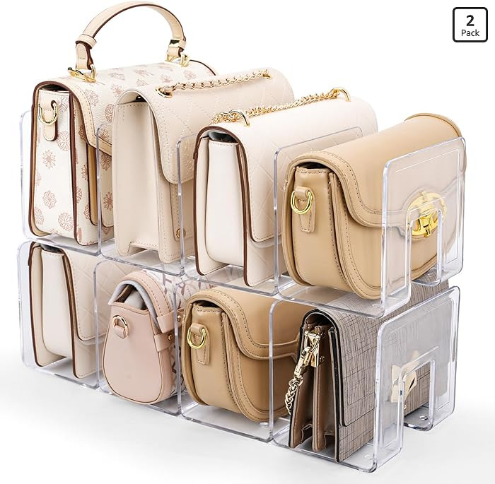 2 Pack Acrylic Purse Organizer for Closet, 8-Slot Bag & Purse Organizer, No Assembly, Clear Handb... | Amazon (US)