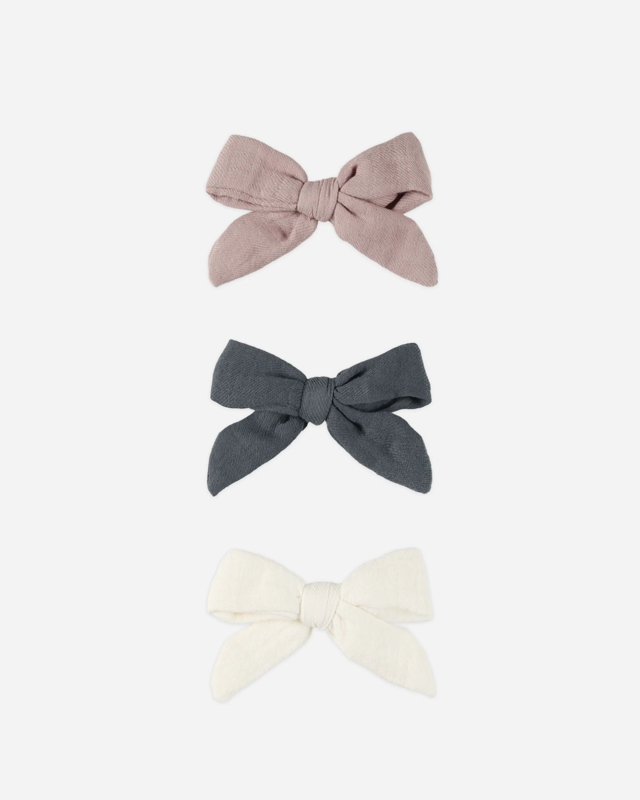 Bow W. Clip, Set of 3 || Mauve, Indigo, Ivory | Rylee + Cru