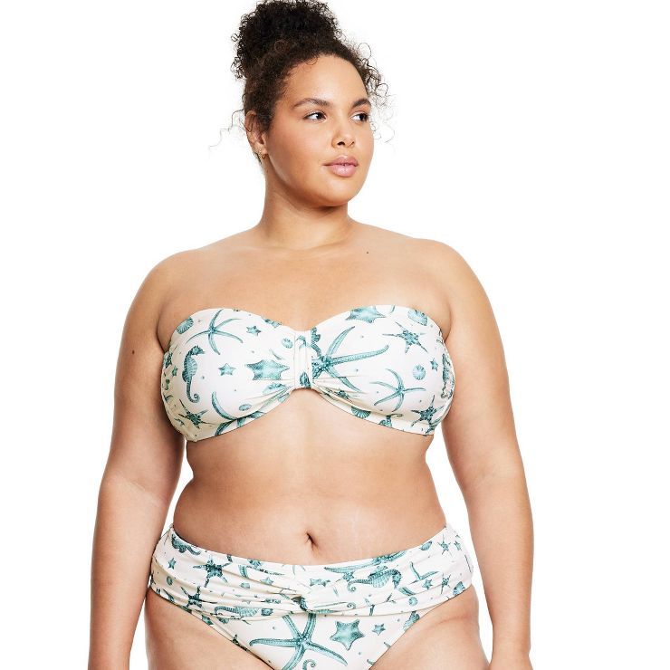 Women's Seahorse Print Bandeau Bikini Top - Agua Bendita x Target Cream/Blue | Target