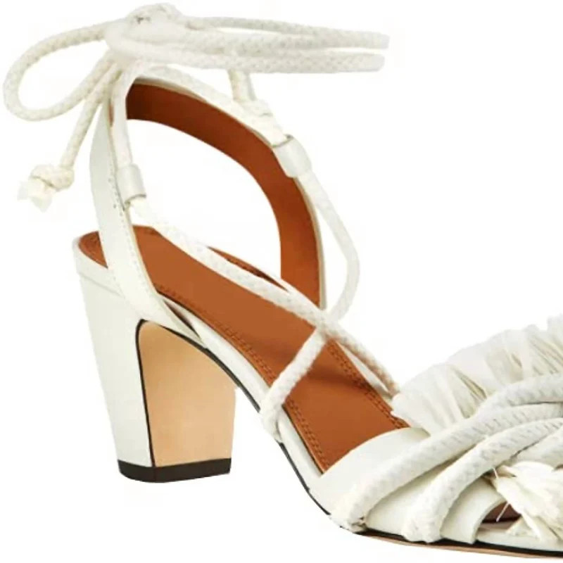 Tory Burch Rope Ankle Strap Tassel Heeled Leather Sandal In Ivory - White - 6 | Verishop