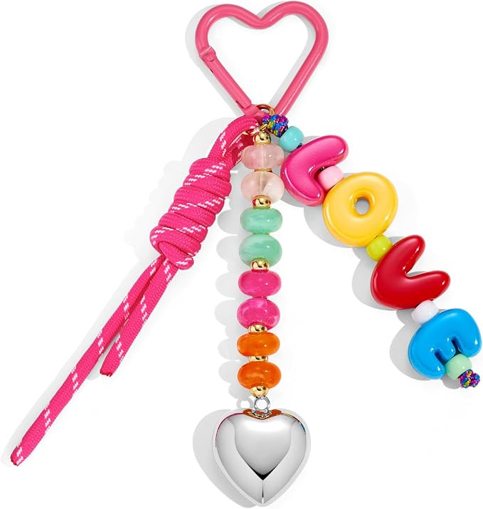 YUJIE Cute LOVE Heart Keychain for Women - Colorful Beaded Bag Charms for Handbags Purse - Y2K Ae... | Amazon (US)