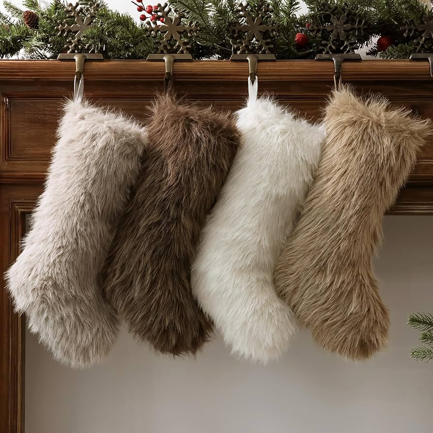 Christmas Stockings, 4 Pcs 18 Inch Neutral Luxury Thick Plush Faux Fur Stocking, 4 Neutral Colors... | Amazon (US)