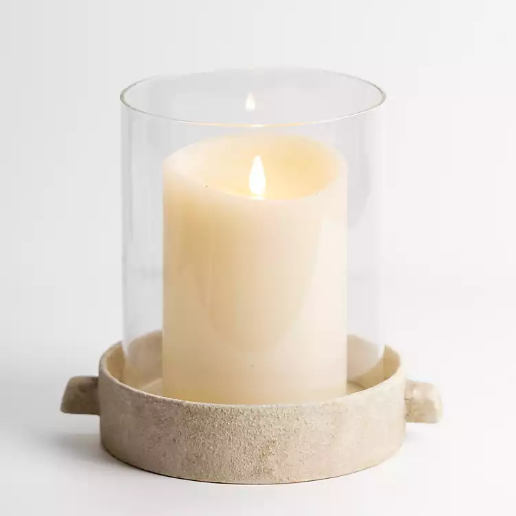 New! Cream Textured Base Hurricane, 9 in. | Kirkland's Home