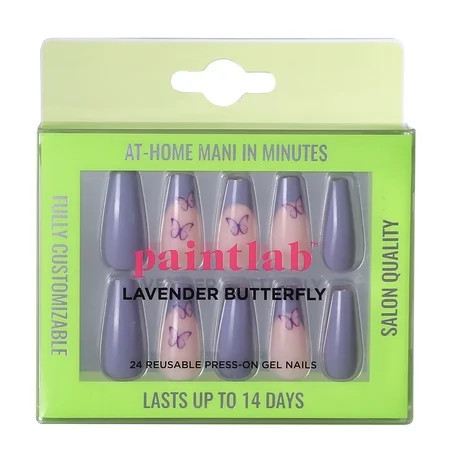 PaintLab Long Coffin Press On False Nails 3D Purple Lavender Butterfly 30 Count | Walmart (US)