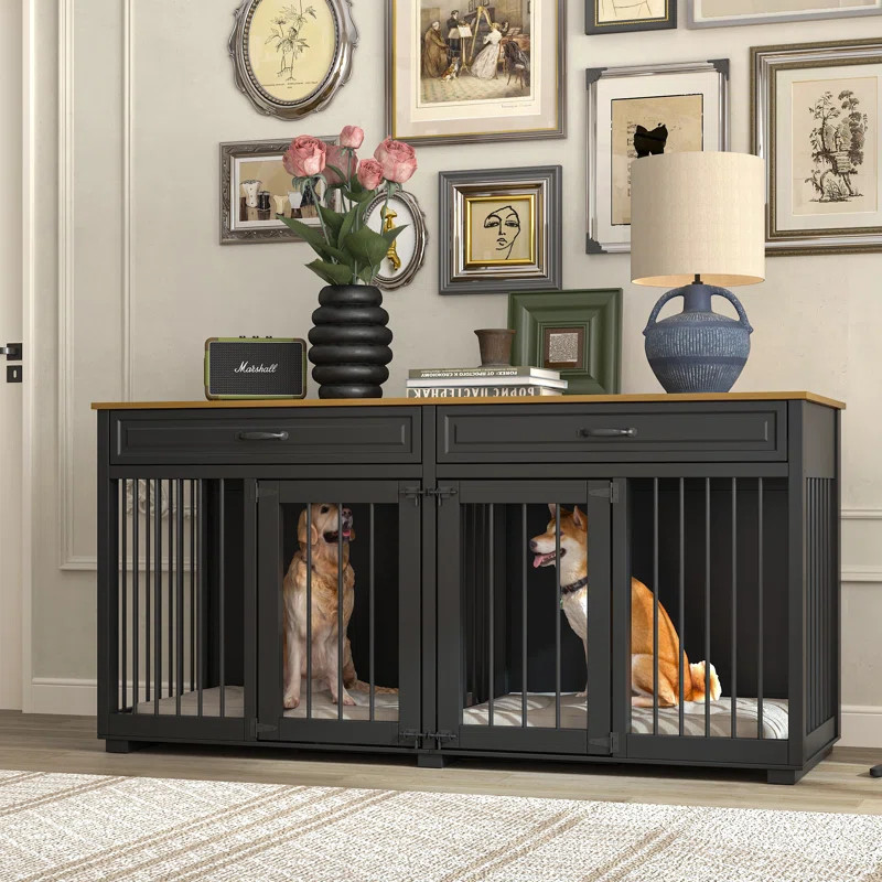 Dorilal Large Dog Crate Furniture With 2 Drawers And Divider | Wayfair North America