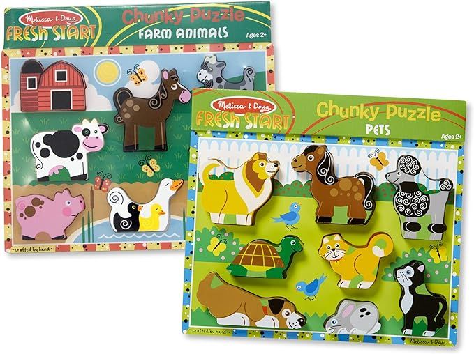 Melissa & Doug Wooden Chunky Puzzles Set - Farm and Pets - Wooden Puzzles for Toddlers, Animal Pu... | Amazon (US)