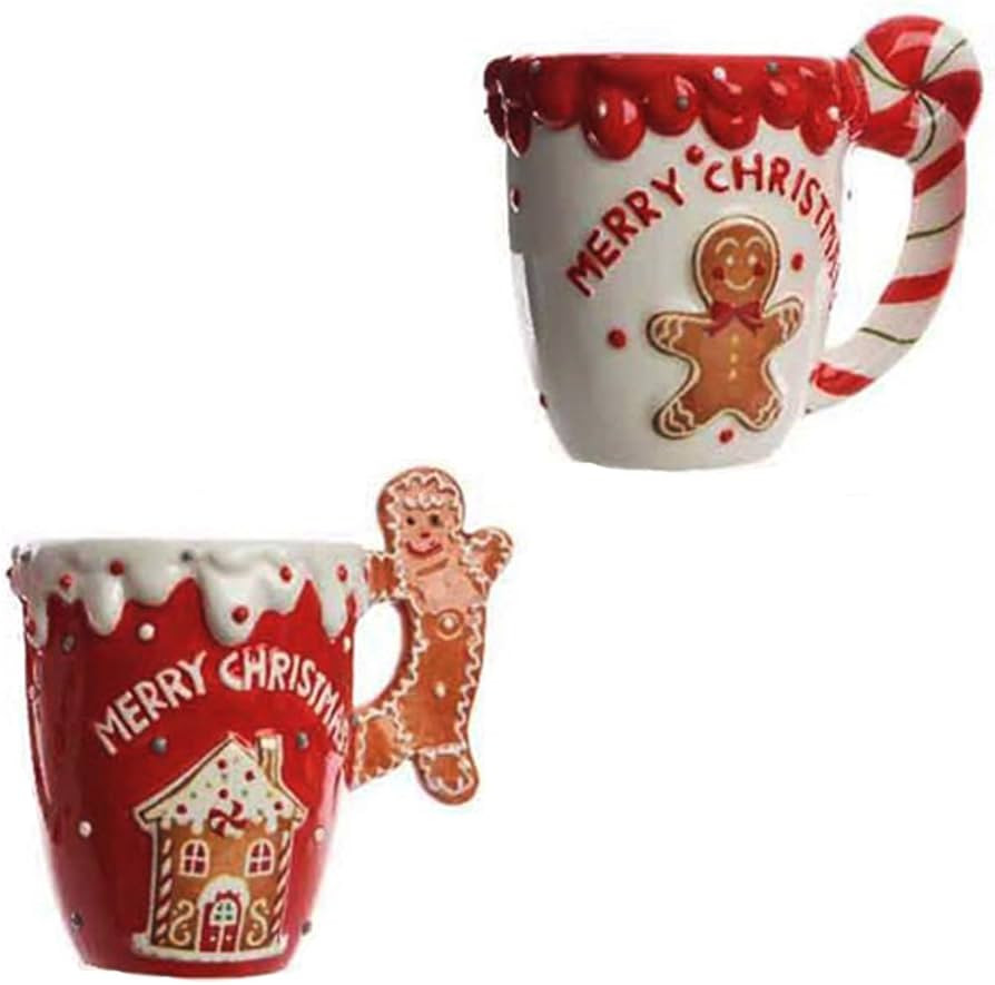 Christmas Gingerbread Man Ceramic Mug Set of 2-11oz Red and White Detailed Handle - Perfect for Hot Cocoa, Coffee, Tea and More - Holiday Party Decor - By The Holiday Aisle | Amazon (US)