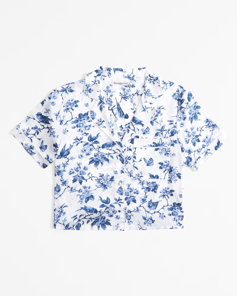 Women's Short-Sleeve Satin Sleep Shirt | Women's New Arrivals | Abercrombie.com | Abercrombie & Fitch (US)
