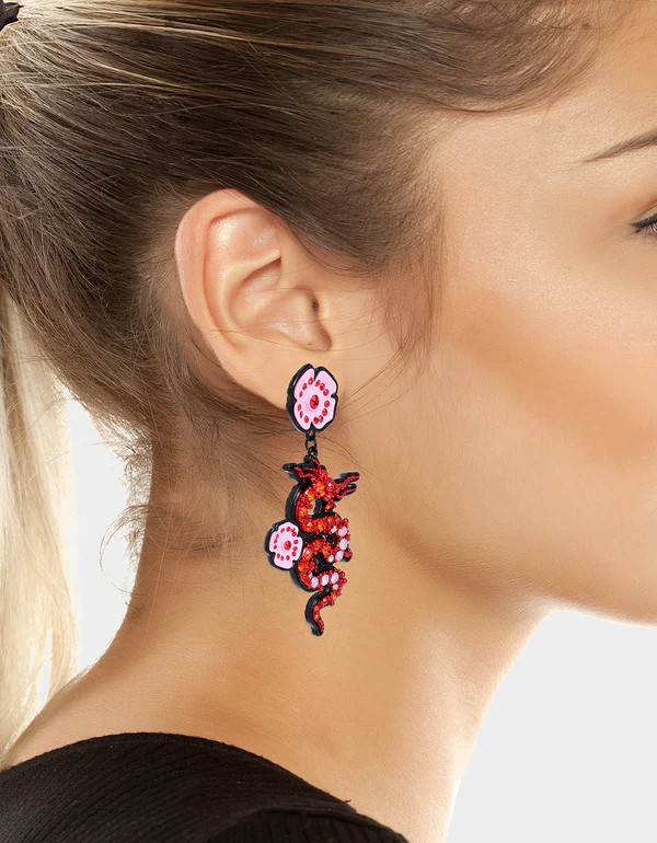 LOOK INTO YOUR HEART DRAGON DROP EARRINGS RED | Betsey Johnson