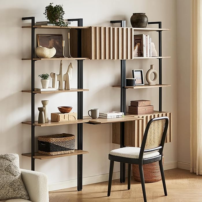 mopio Norwin Ladder Book Shelf, Wall Bookshelf, Farmhouse Industrial Bookcase, Narrow Slim Organi... | Amazon (US)