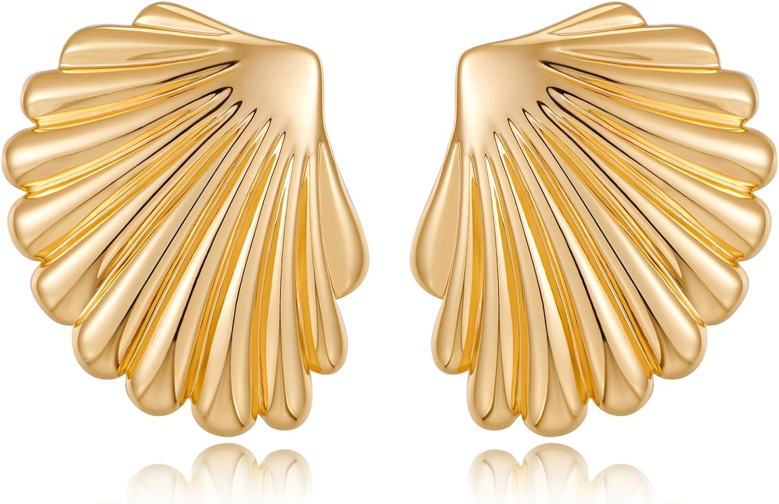 Gold Large Textured Stud Earrings for Women Trendy Vintage Statement Shell Earrings Ocean Beach J... | Amazon (US)