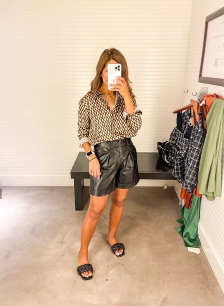 Satin button down in small tts
Leather shorts in small(need XS). A little long on me(I’m 5’2”)
Fall fashion, fall outfits 

#LTKstyletip #LTKSeasonal #LTKSale