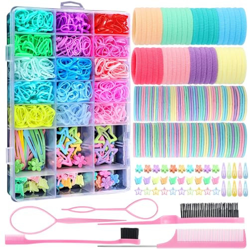 Hair Accessories for Girls, 1695 Pcs Toddler Hair Ties Elastic Hair Ties with Hair Clips Hair Tail Tools, Girls Hair Accessories for Baby Toddlers Kids | Amazon (US)
